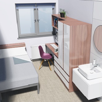 Artist impression of new bedroom in Muirhead House