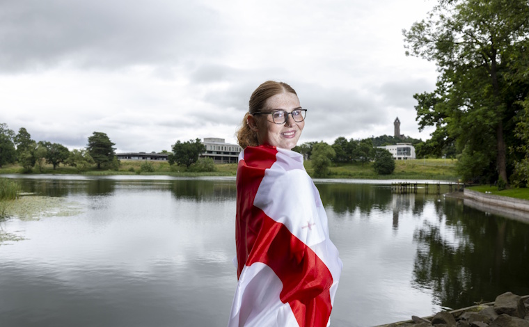 Freya Anderson with English flag.