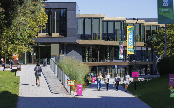 Students in Queens Court on campus