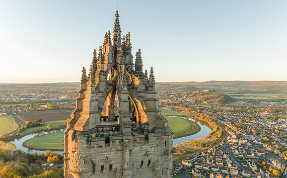 View over the city of Stirling and Wallace Monument.