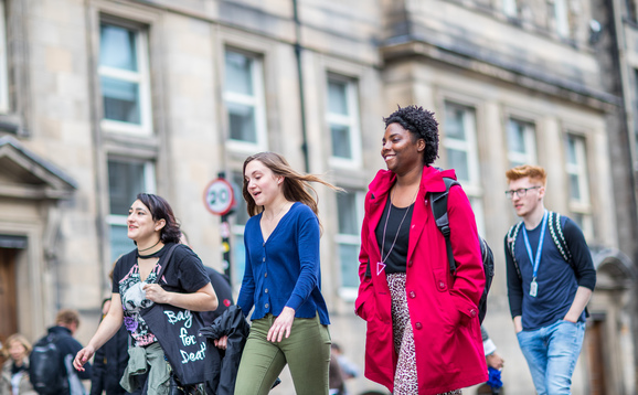 Students walking down a street