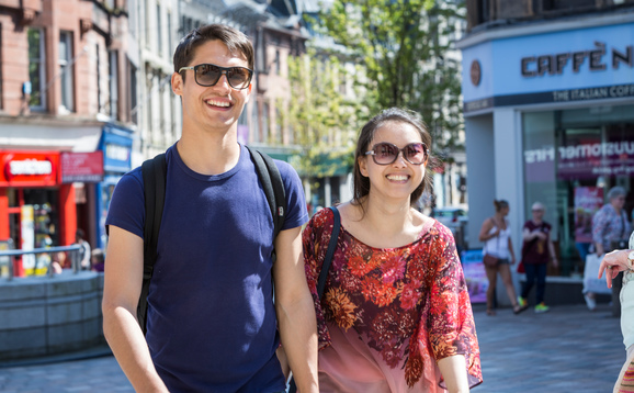 Students walking in Stirling city centre