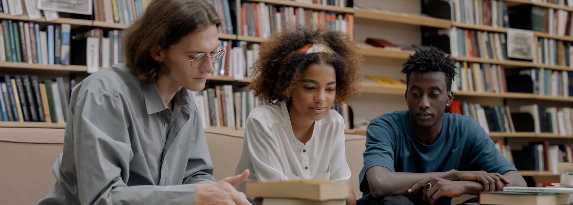 students sitting in library