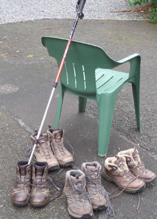 An image of several pairs of hiking boots