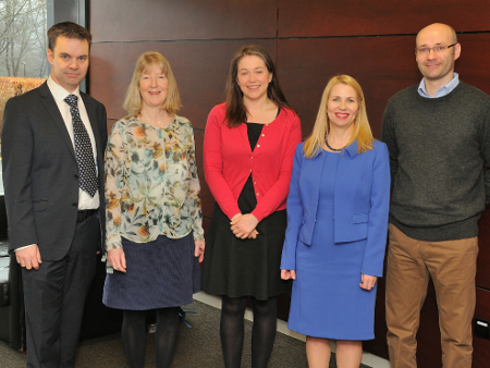 Dr Edward Duncan, of the University of Stirling, pictured alongside (L-R): Professor Helen Snooks, Aileen Campbell, Pauline Howie and Dr David Fitzpatrick