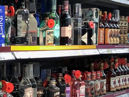 Wide range of alcohol for sale in a British supermarket.