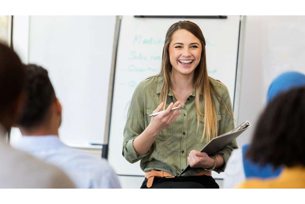 Young woman leads training session