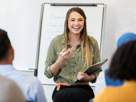 Young woman leads training session