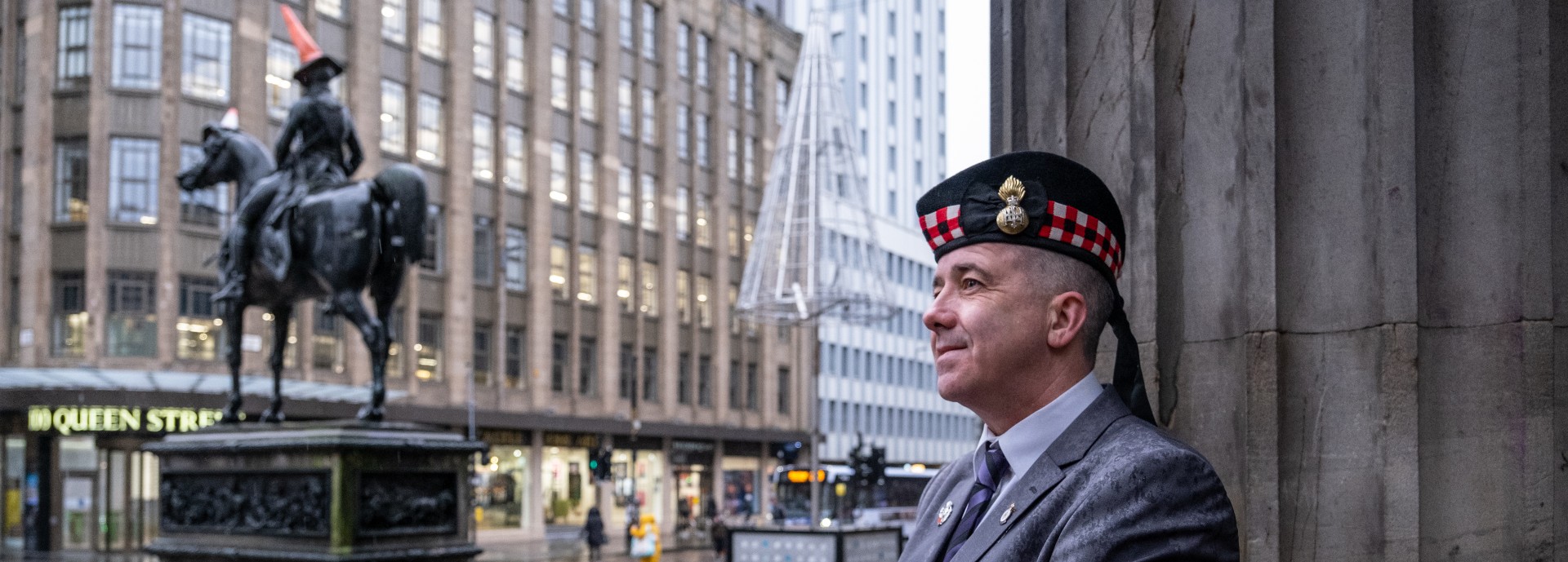 Military personnel standing in George Square Glasgow