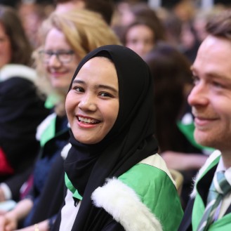 Graduation at the University of Stirling - graduates seated in the hall