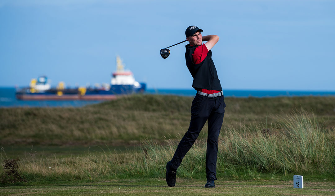 George Cannon tees off at hole 18 of the Montrose Links golf course