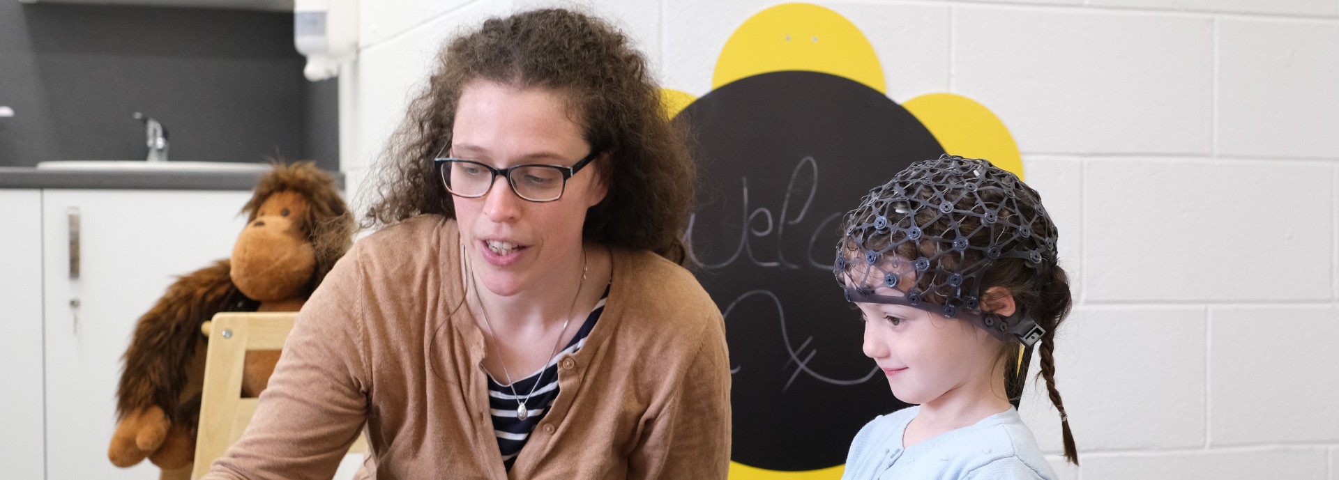 Fiadh Robertson, age 4, wears mobile electroencepholography (EEG) equipment at University of Stirling's Lifespan Lab, the first of its kind in Scotland.