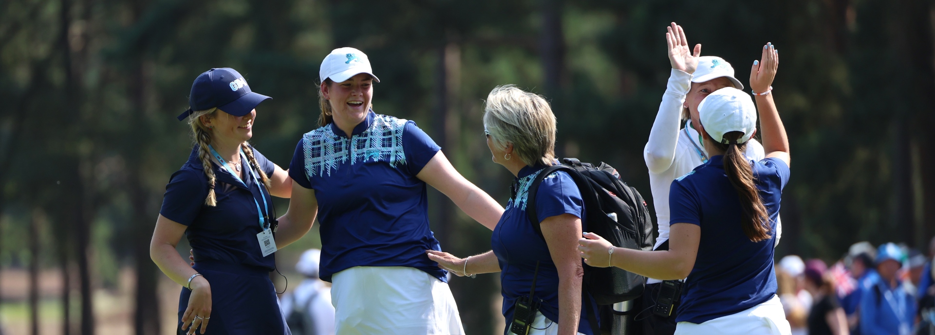 Lorna McClymont celebrates winning her match on the final day of the Curtis Cup.