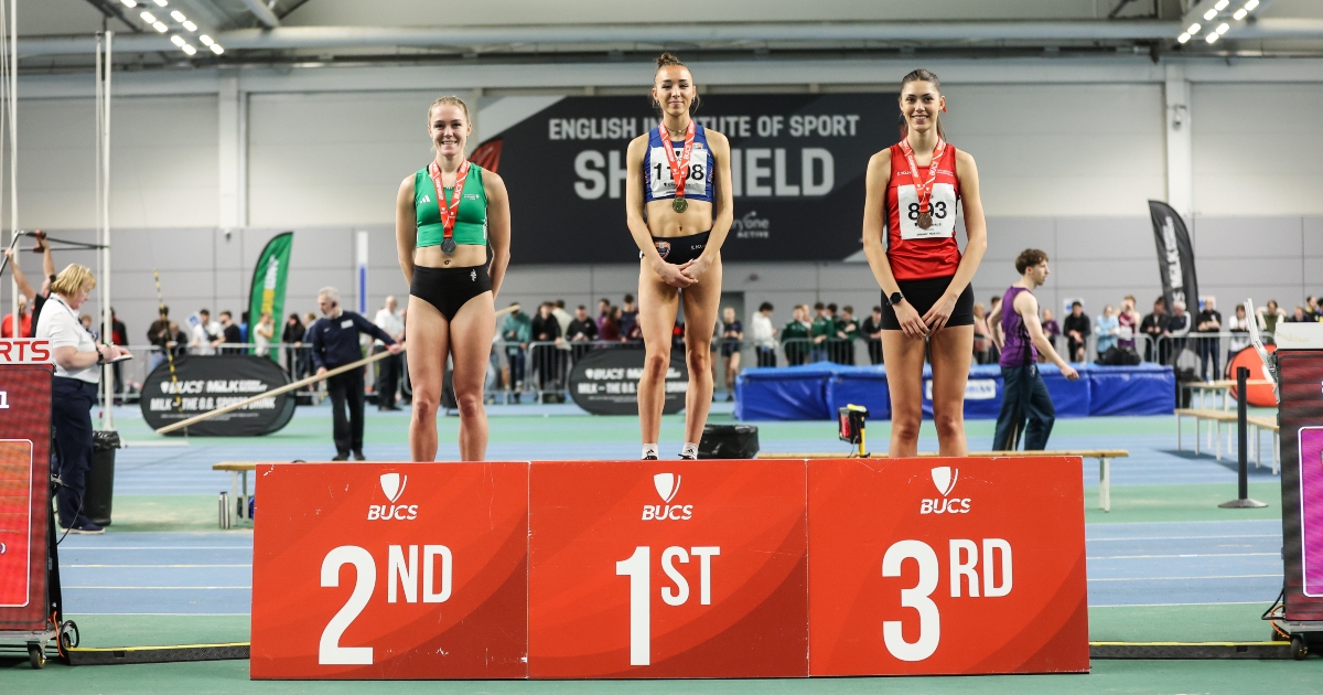 Sofia Vidak stands on the podium after winning silver at BUCS.