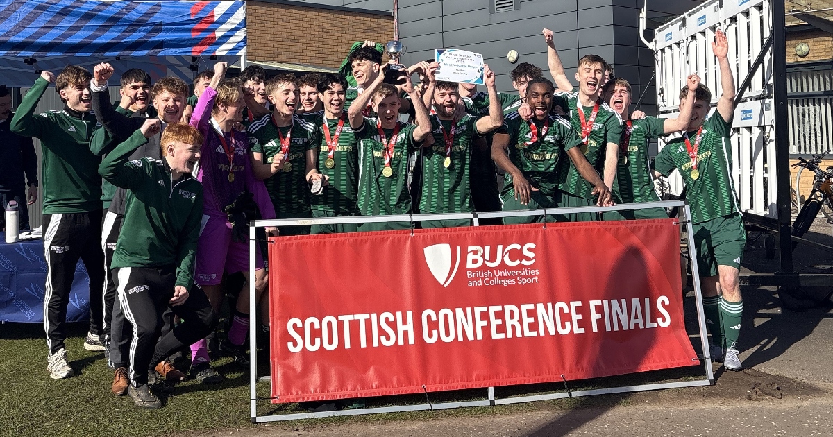 Men's Football Trophy winners celebrate.