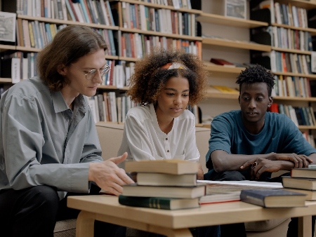 students sitting in library