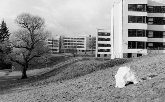 University of Stirling campus in black and white