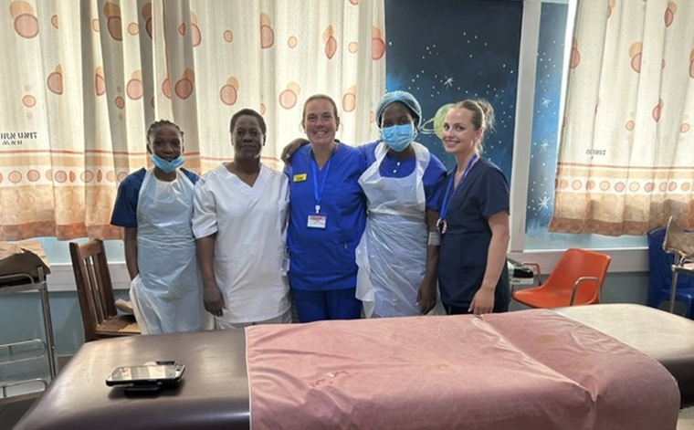 Student nurse with colleagues in a hospital in Tanzania